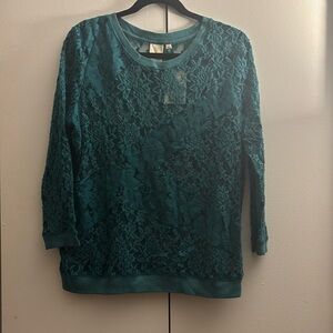 Anthropologie Eloise lace long sleeve top NWT.  Teal sz L